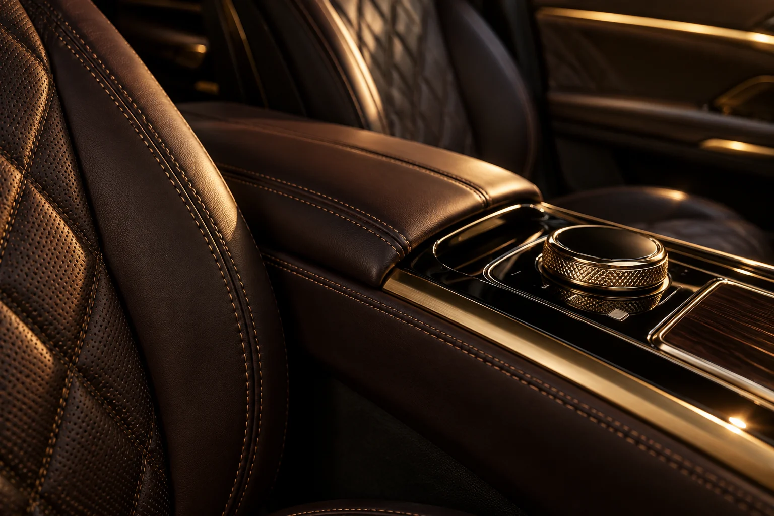 Leather stitching and a precision-finished metal console